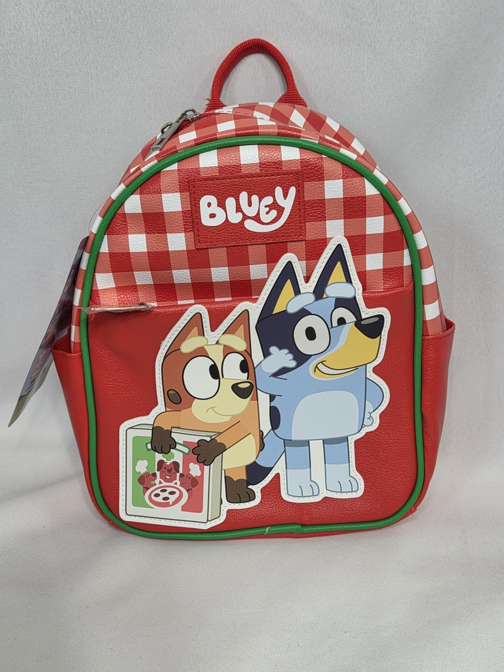 Bluey & Bingo Pizza Delivery Faux Leather Mini Backpack Red Gingham 10.5"